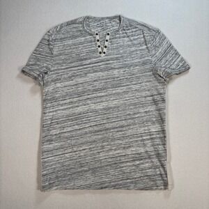 John Varvatos Cotton Eyelet Crew T-Shirt Men's S Gray‎ Heather Stripe Henley